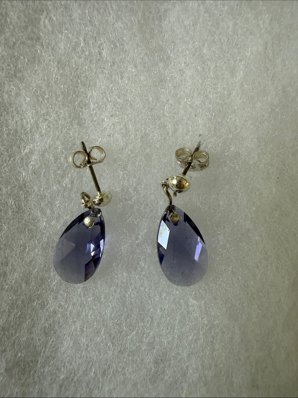Silver Drop Earrings with Purple Teardrop Crystals